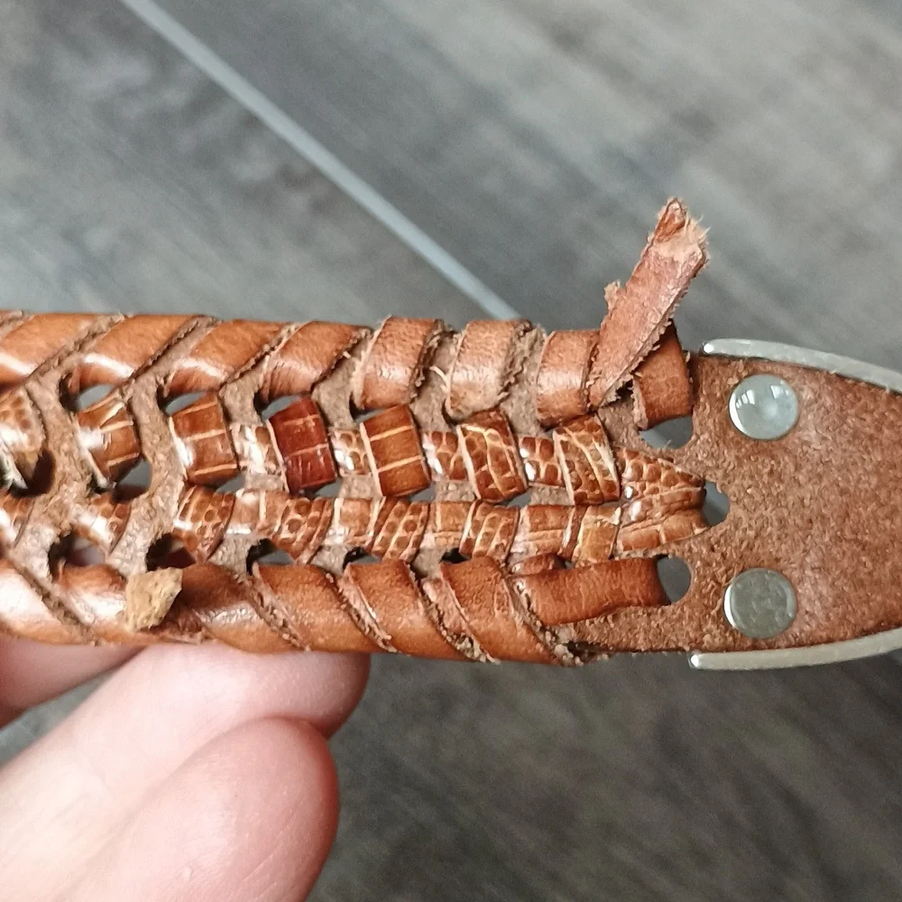 Fossil Tan Braided Leather Belt with Silver Buckle